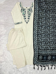 Beautiful Khadi Cotton With Embroidery Work Suit