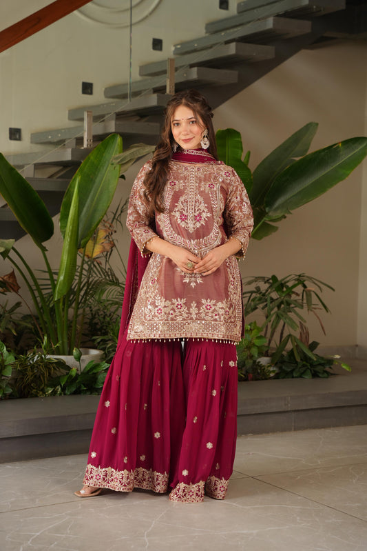 Designer Crazy Silk Heavy Coding Embroidery Sequence Work Sharara
