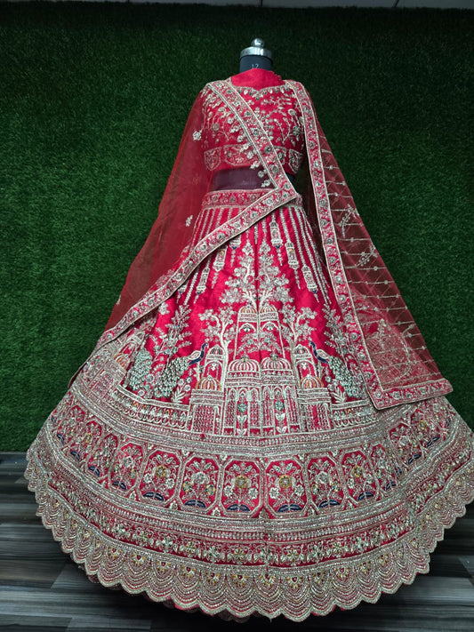 Signature Style Maroon Royal Zarkan Diamond Work Bridal Lehenga