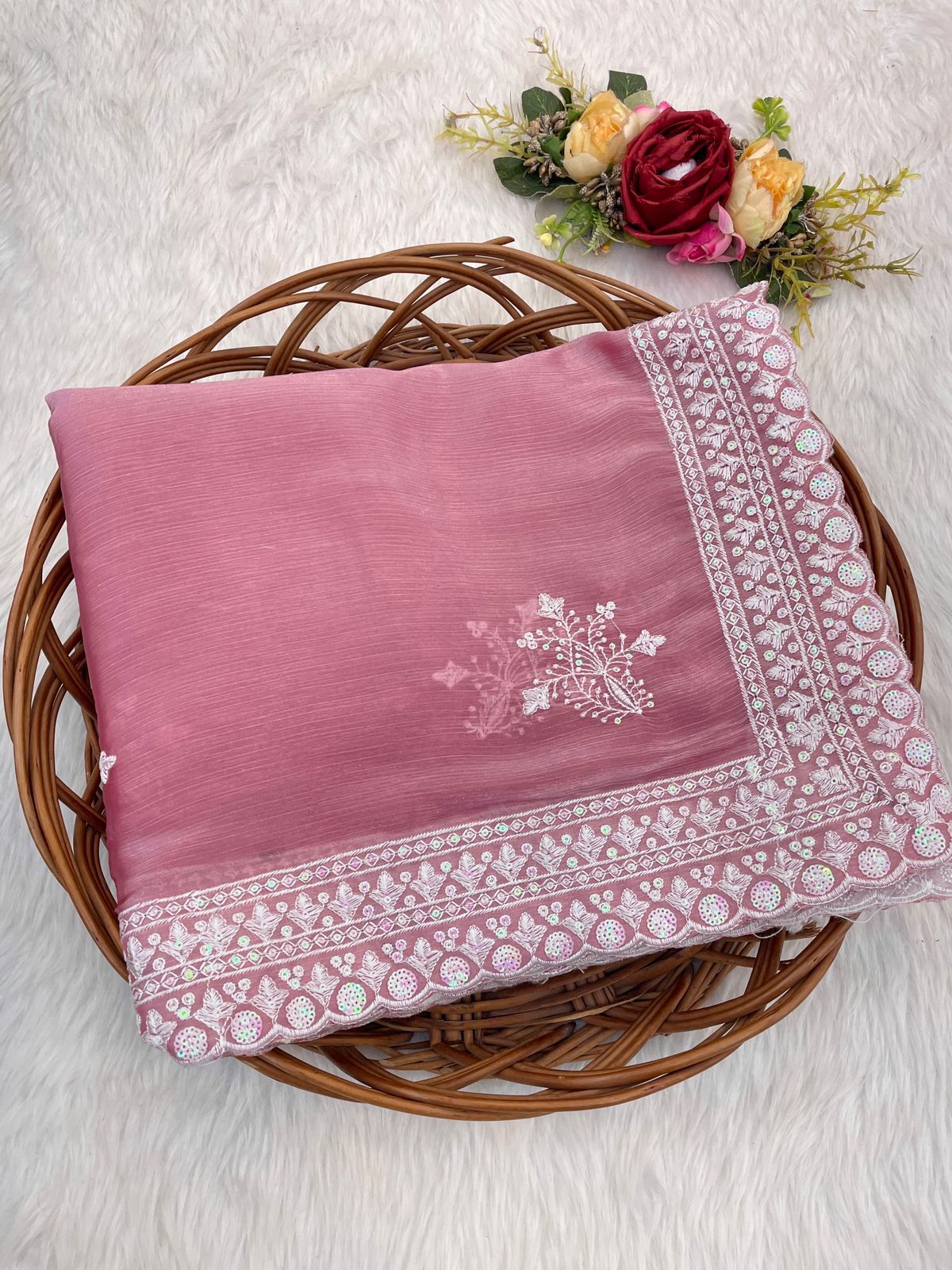 Jimmy choo Dual Colour Sequence Embroidery Work Saree