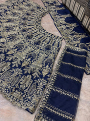Party-wear Blue Butterfly Net Embroidery Sequence Work Lehenga Choli