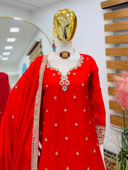 Party-wear Chinon Silk Codding Embroidery Sequence Work Sharara