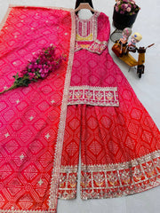 Party-wear Chinon Silk Printed With Embroidery Sequence Work Sharara