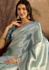 Elegant Sky Blue Banarasi Tissue Silk Zari Checks Saree