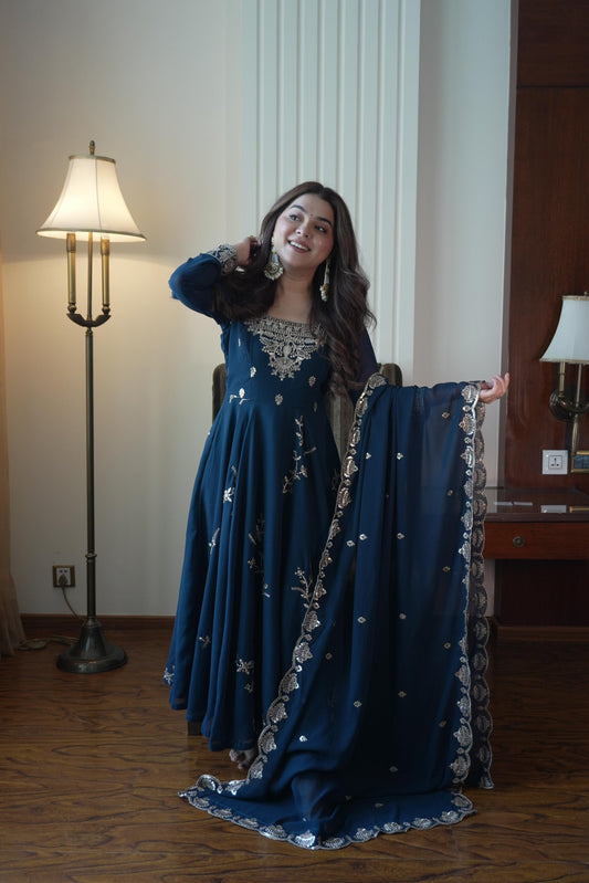 Party-wear Georgette Sequence Embroidery Work Gown