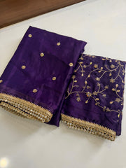 Party-wear Space Satin Multi Sequence With Real Mirror Lace Saree