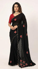 Elegance Chinon Silk With Beautiful Butterfly Butta Khatli Work Saree