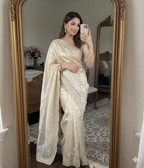Designer Fendy Satin Gold Embroidery Work Saree
