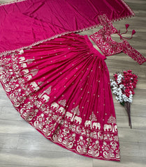 Beautiful Chinon Silk Embroidery Thread Work Lehenga Choli