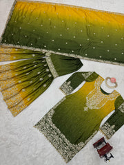 Beautiful Designer Chinon Silk Sequence With Rivet Moti Work Sharara