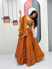Festival Special Mosh Silk Embroidery Beads Handwork Lehenga With Stitched Blouse
