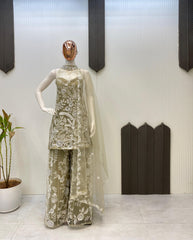Party-wear Hunter Butterfly Net  Neck Kurta & Palazzo Set