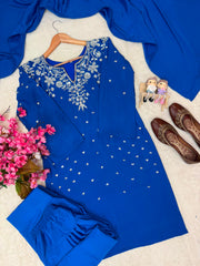 Party-wear French Crape Beads & Sequence Embroidery Work Salwar Suit