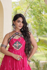 Navratri Special Georgette Laheriya Printed With Kutchi Patchwork Gown