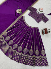 Purple Chinon Silk Thread With Sequence Work Lehenga Choli