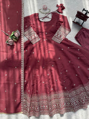 Beautiful Mul Chanderi Silk Thread With Sequence Work Gown