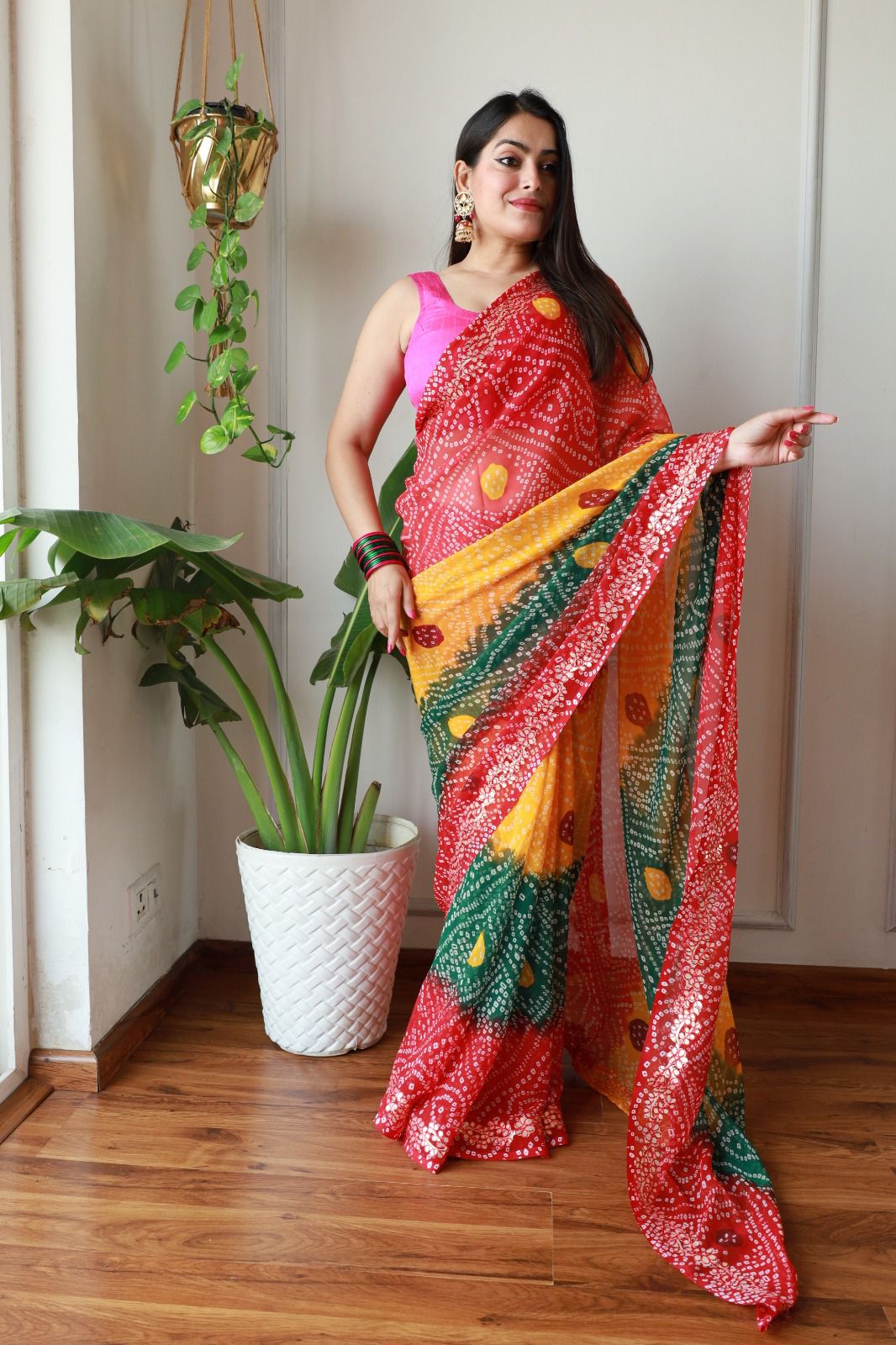 Bandhani Gota Patti Hand Work Saree