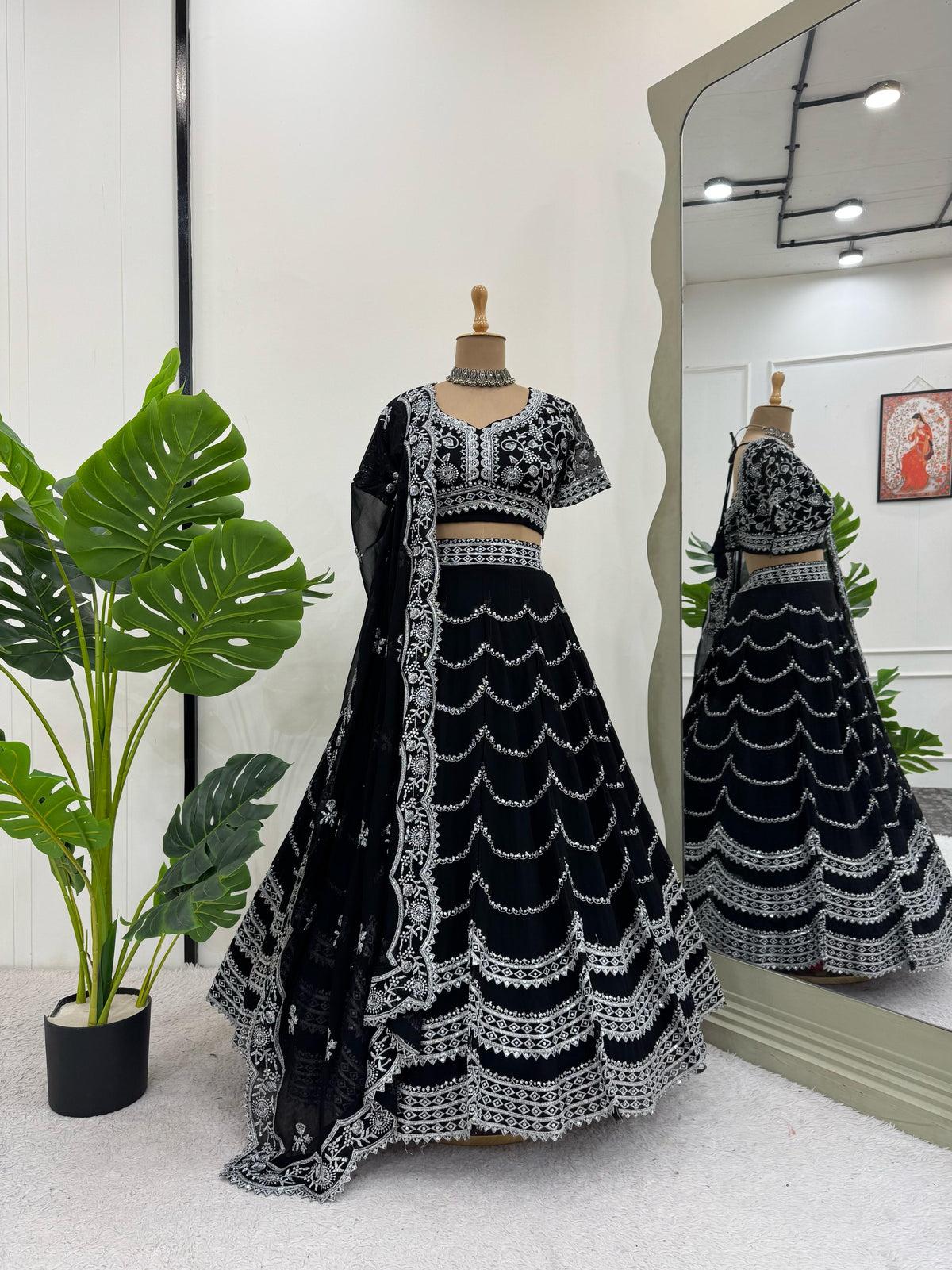 Blockbuster Black Georgette Thread With Sequence Work Lehenga Choli