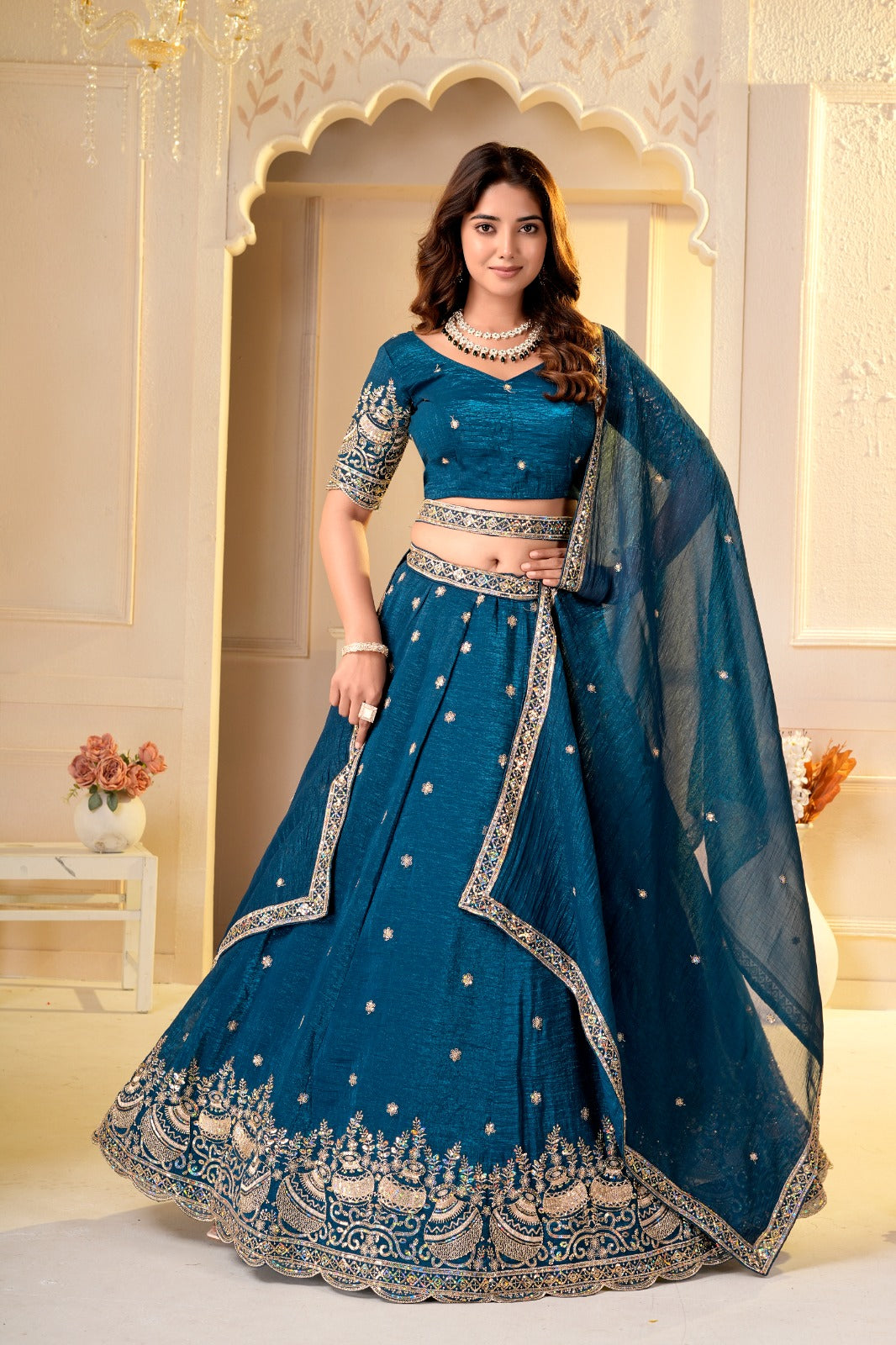 Festive Special Crunchy Silk Embroidery Zari & Sequence Beads Work Lehenga Choli