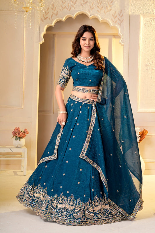 Festive Special Crunchy Silk Embroidery Zari & Sequence Beads Work Lehenga Choli