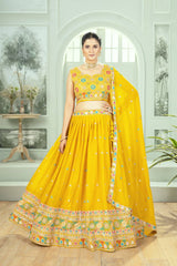 Beautiful Start Georgette Yellow Sequence & Thread Embroidery Work Lehenga Choli
