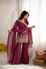 Party-wear Crunchy Silk Embroidery Sequence Work Sharara