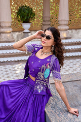 Festival Special Vichitra Silk Embroidery Thread Work Lehenga Choli With Koti
