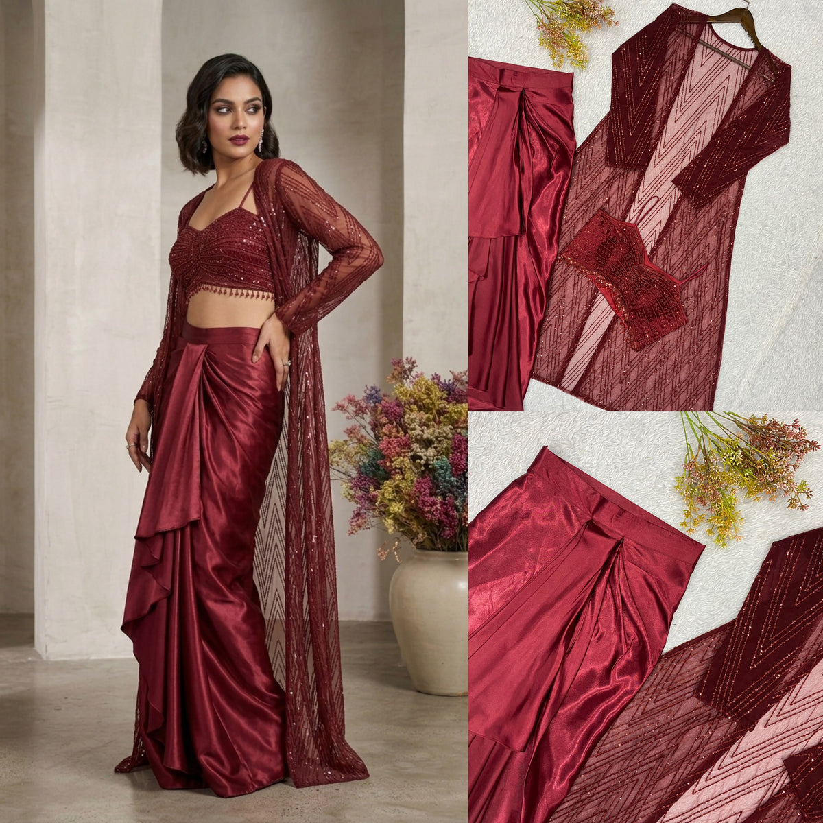 Trendy Women's Western Party Wear Skirt Set With Shrug