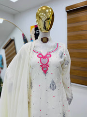 Designer Party-wear Chinon Silk Embroidery & Sequence Work Sharara