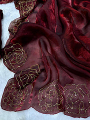 Party-wear Trending Pure Space Silk Hand-work Designer Saree