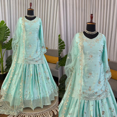 Party-wear Japan Satin Thread With Sequence Work Sharara