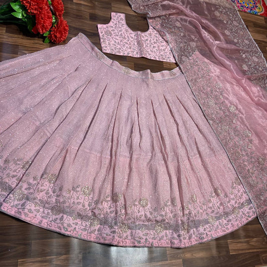Pretty Pink Beautiful Georgette Embellished With Beautiful Shimmer Dori Work Lehenga Choli
