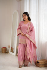Festive Special Glass Roman Silk Embroidery Zari Sequence Work Farshi Salwar Suit