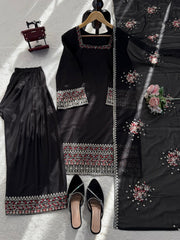 Beautiful Natural Crepe Thread With Sequence Work Suit