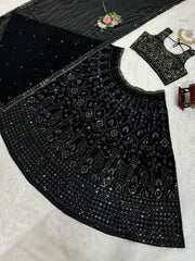 Awesome Black Color Foux Georgette Work Lehenga Choli