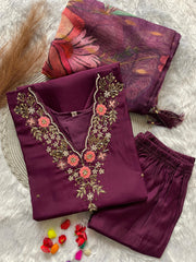 Beautiful Handwork Roman Silk Digital Printed Kurta Set