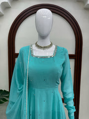 Beautiful Georgette Real Mirror Handwork Gown