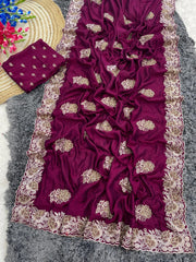Designer Blooming Vichitra Silk Work Saree