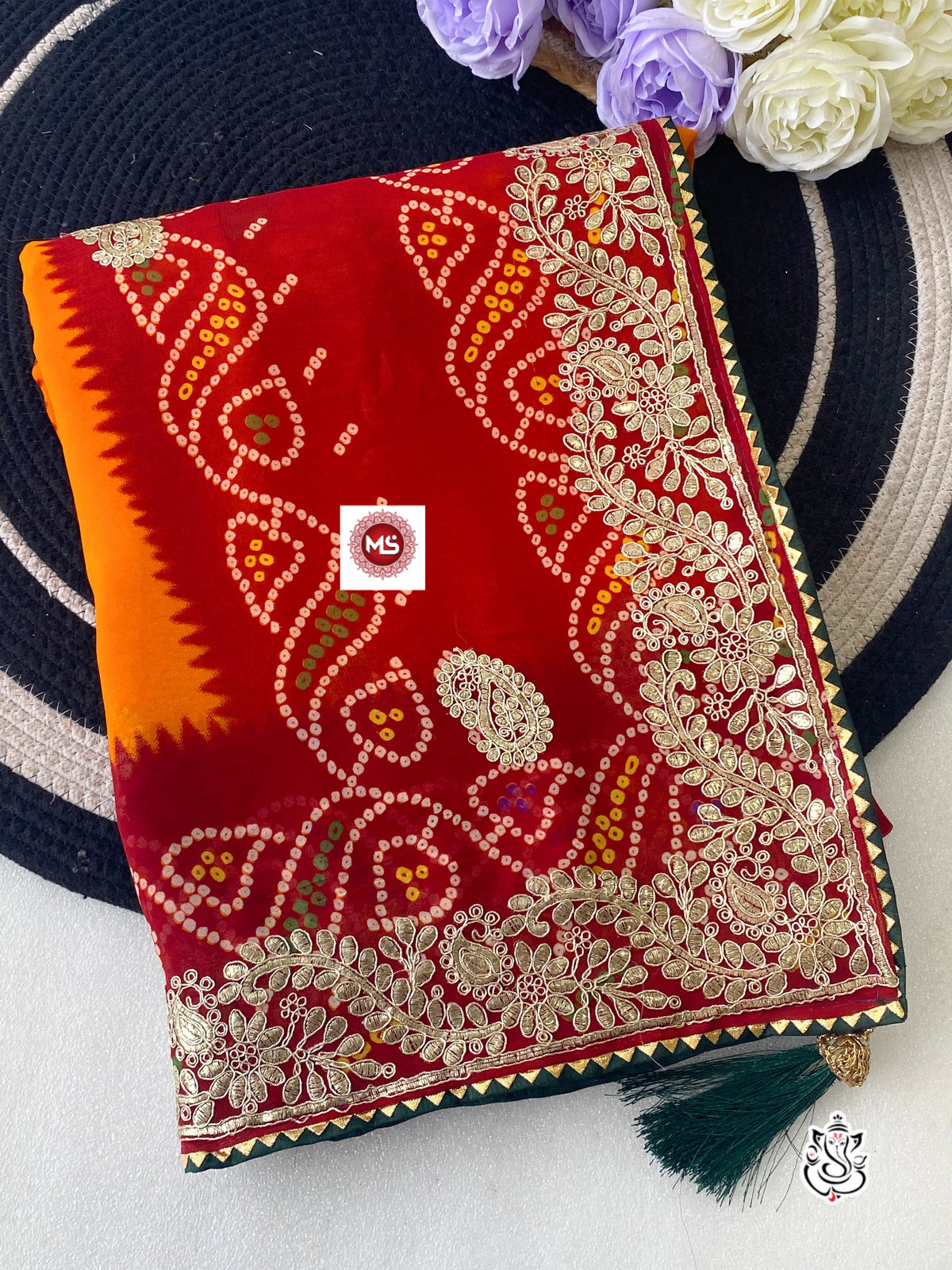 Beautiful Georgette Bandhej Printed Work Saree