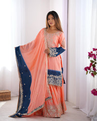 Beautiful Designer Chinon Silk Sequence With Rivet Moti Work Sharara