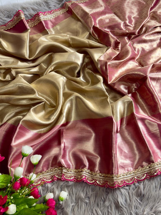 Beautiful Soft Tissue Silk With Chex Designer Saree