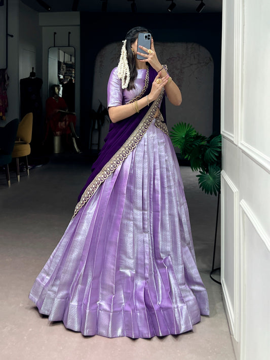 Beautiful Lavender Jacquard Silk Weaving Work Lehenga Choli