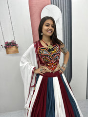 Navratri Special Rayon Cotton Gamathi Work & Real Mirror Work Lehenga With Stitched blouse