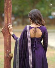 Beautiful Gold Crushed Silk Sequence Embroidery Work Long Gown