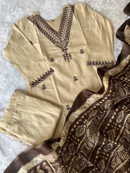 Beautiful Khadi Cotton With Embroidery Work Dress