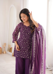 Party-wear Crunchy Silk Embroidery Sequence Work Sharara