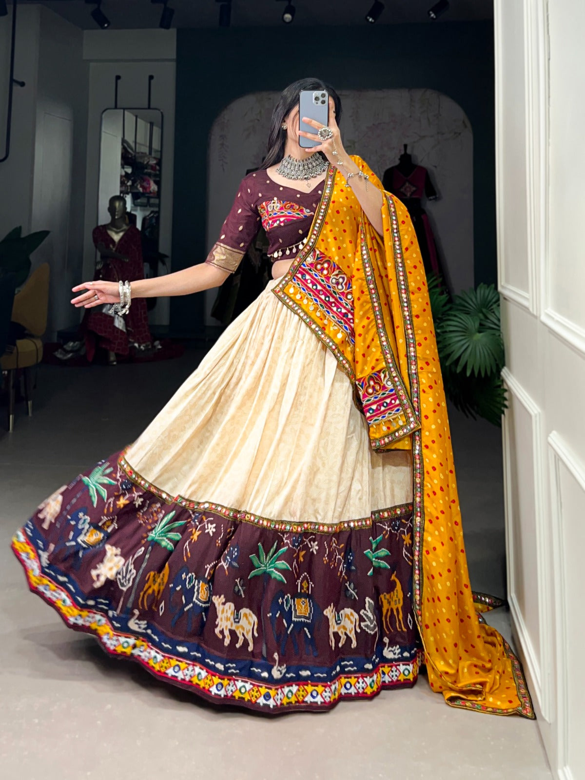 Beautiful Printed With Foil And Original Mirror Work Lehenga Choli