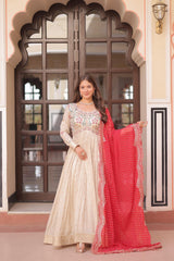 Beautiful Cosmos Weaving Jacquard With Pearl Beads Embroidered Gown