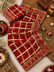 karwa chauth Special Red Silk Saree With Golden Weaving Tassels