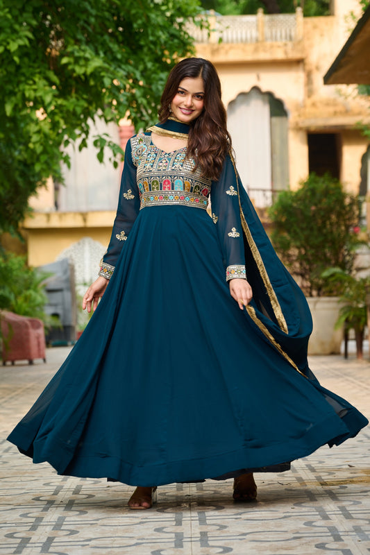 Beautiful Festival Special Blooming With Sequence & Multi Thread Embroidered Gown